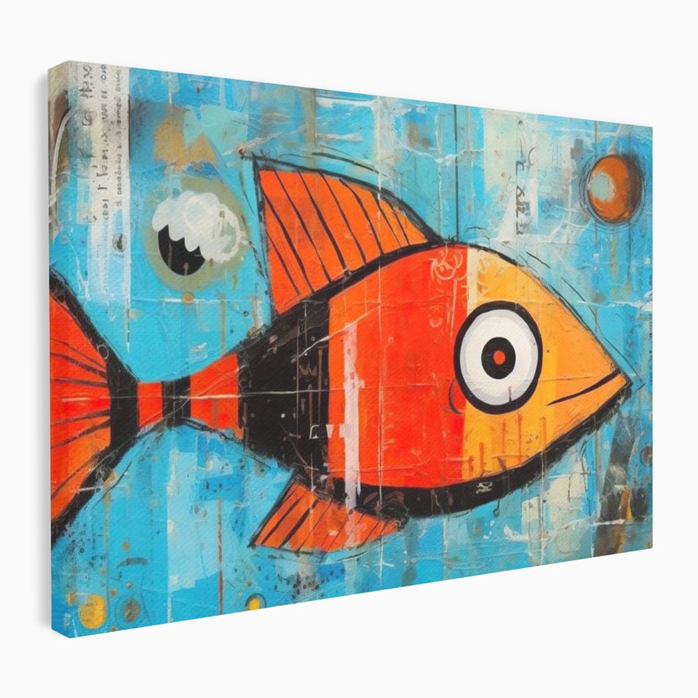 Tablou canvas cu tablou canvas cu peste stilizat in stil pop art, fara rama, pe sasiu de lemn