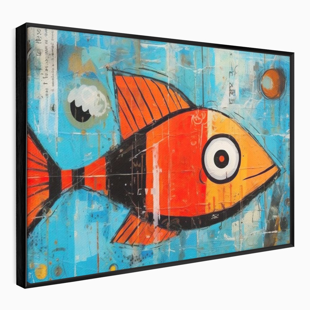 Tablou canvas cu tablou canvas cu peste stilizat in stil pop art, in rama de aluminiu negru