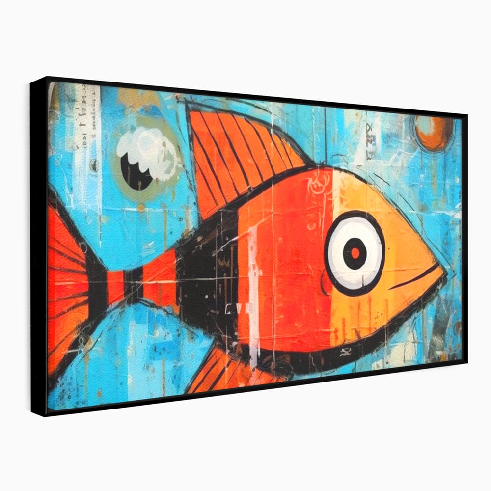 Tablou canvas cu tablou canvas cu peste stilizat in stil pop art, in rama de aluminiu negru