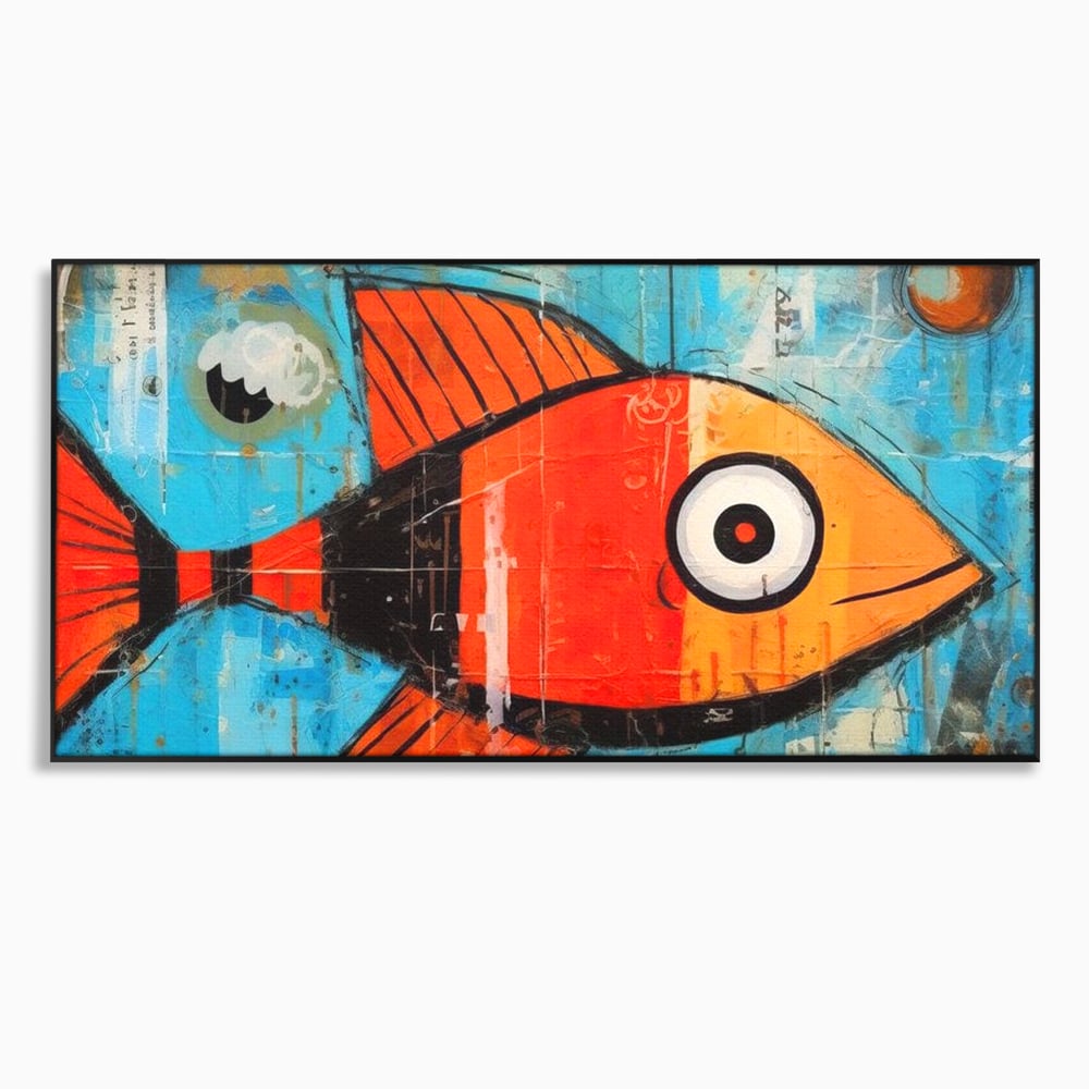 Tablou canvas cu tablou canvas cu peste stilizat in stil pop art, in rama de aluminiu negru