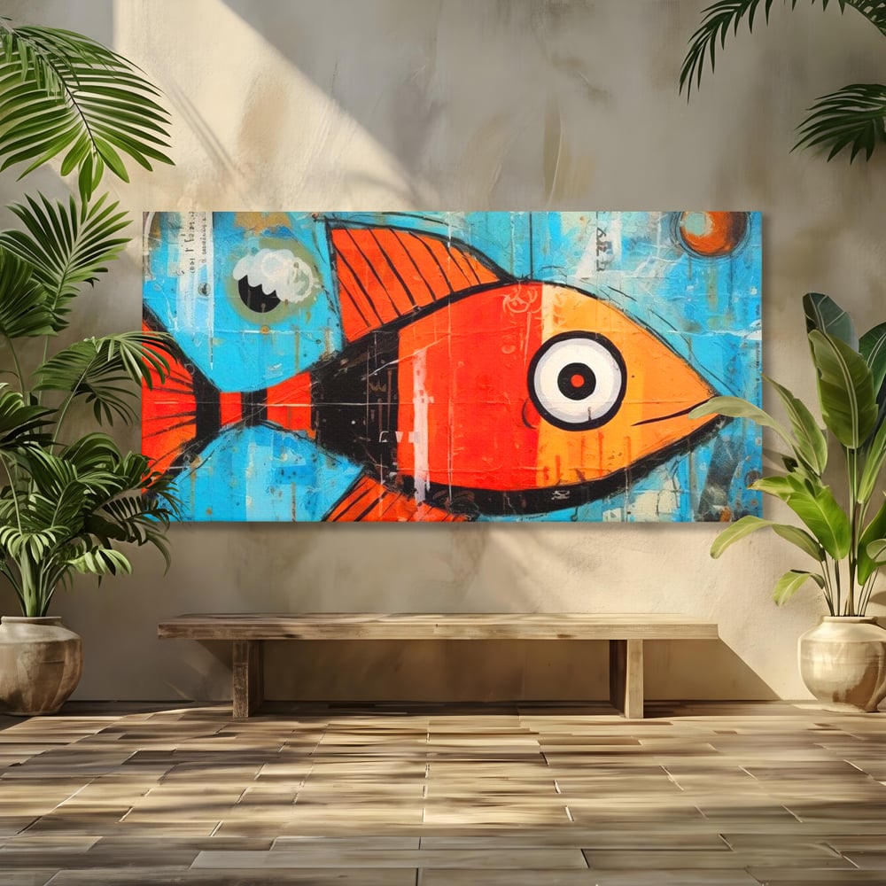 Tablou canvas cu tablou canvas cu peste stilizat in stil pop art, fara rama, pe sasiu de lemn