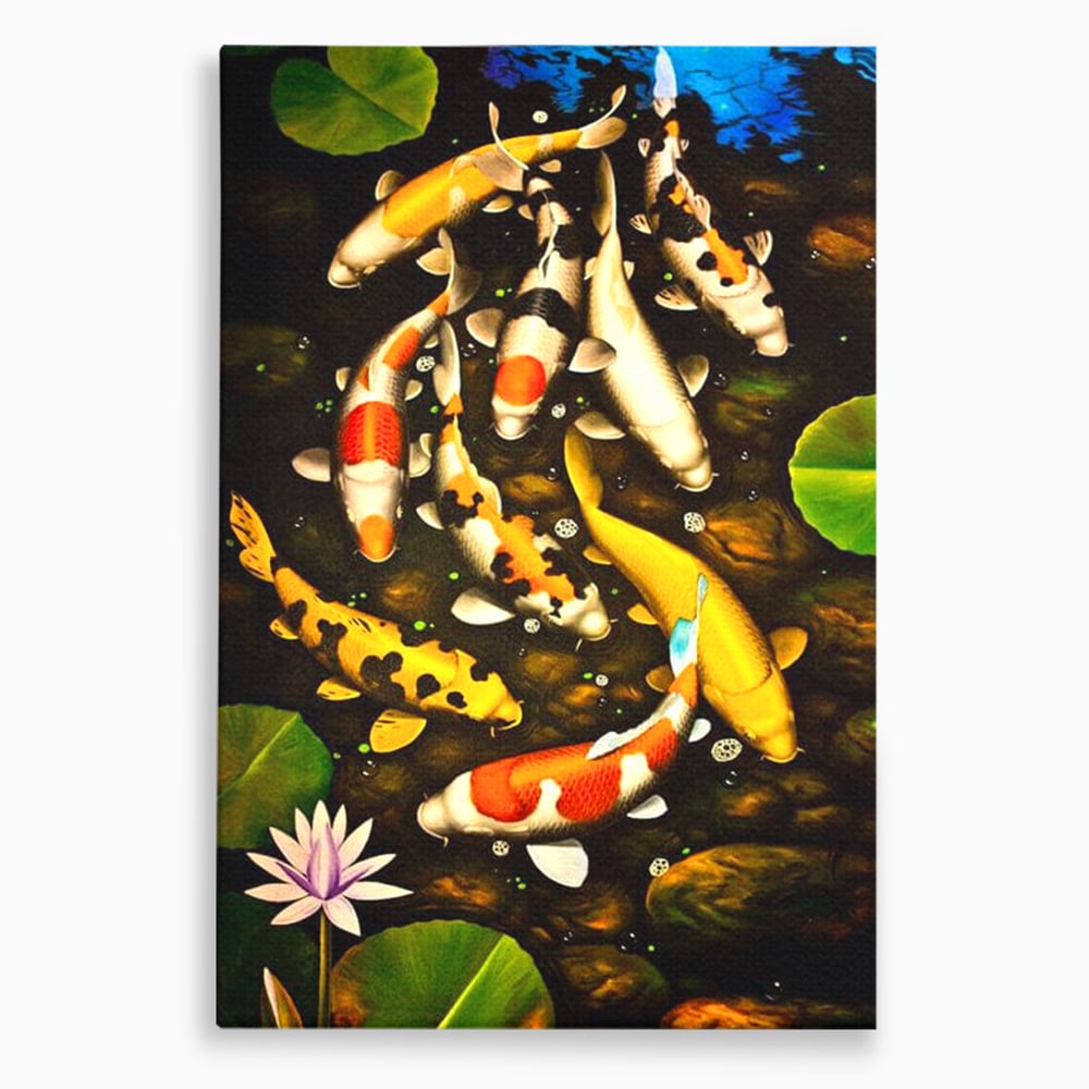 Tablou canvas cu tablou canvas cu pesti koi in iaz, fara rama, pe sasiu de lemn