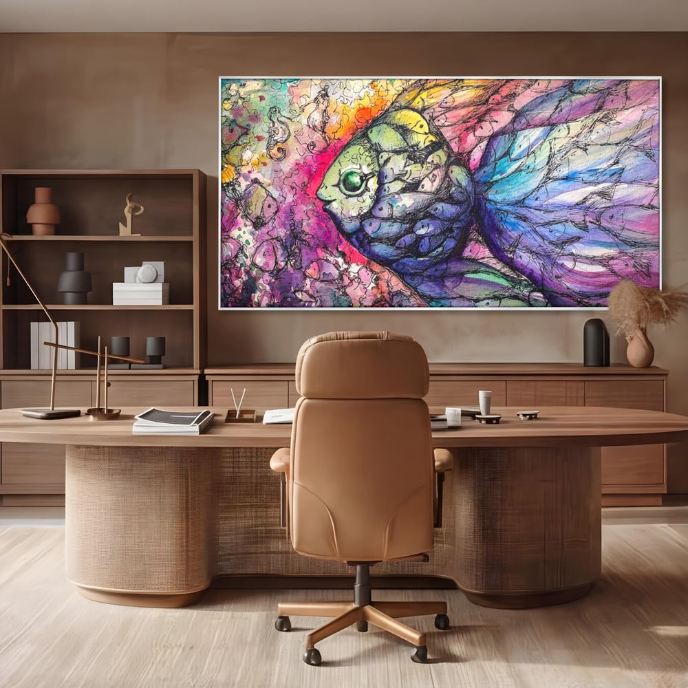 Tablou Canvas cu peste Mare din Pesti Mici, Albastru si Roz, M1421