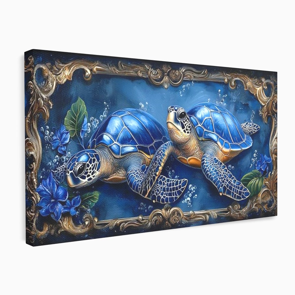 Tablou canvas cu tablou canvas cu doua testoase marine, fara rama, pe sasiu de lemn