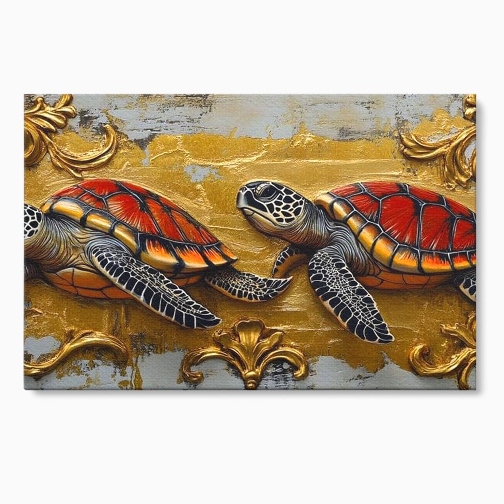 Tablou canvas cu tablou canvas cu doua testoase, fara rama, pe sasiu de lemn