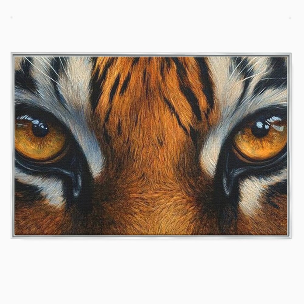 Tablou canvas cu tablou canvas cu ochi de tigru, in rama de aluminiu argintiu