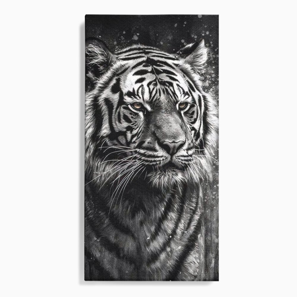 Tablou canvas cu tablou canvas portret tigru alb negru, fara rama, pe sasiu de lemn