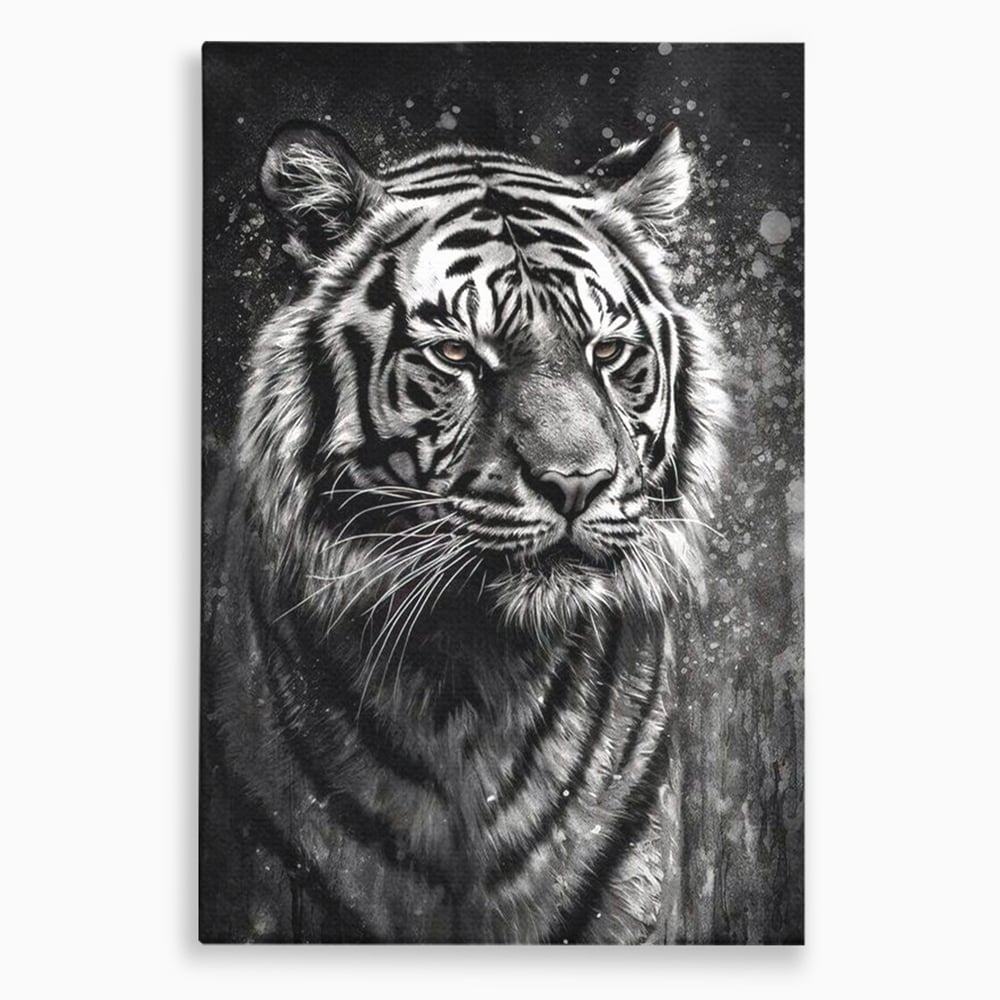 Tablou canvas cu tablou canvas portret tigru alb negru, fara rama, pe sasiu de lemn