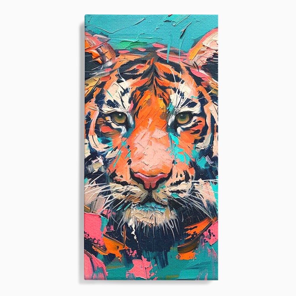 Tablou canvas cu tablou canvas cu tigru colorat, fara rama, pe sasiu de lemn