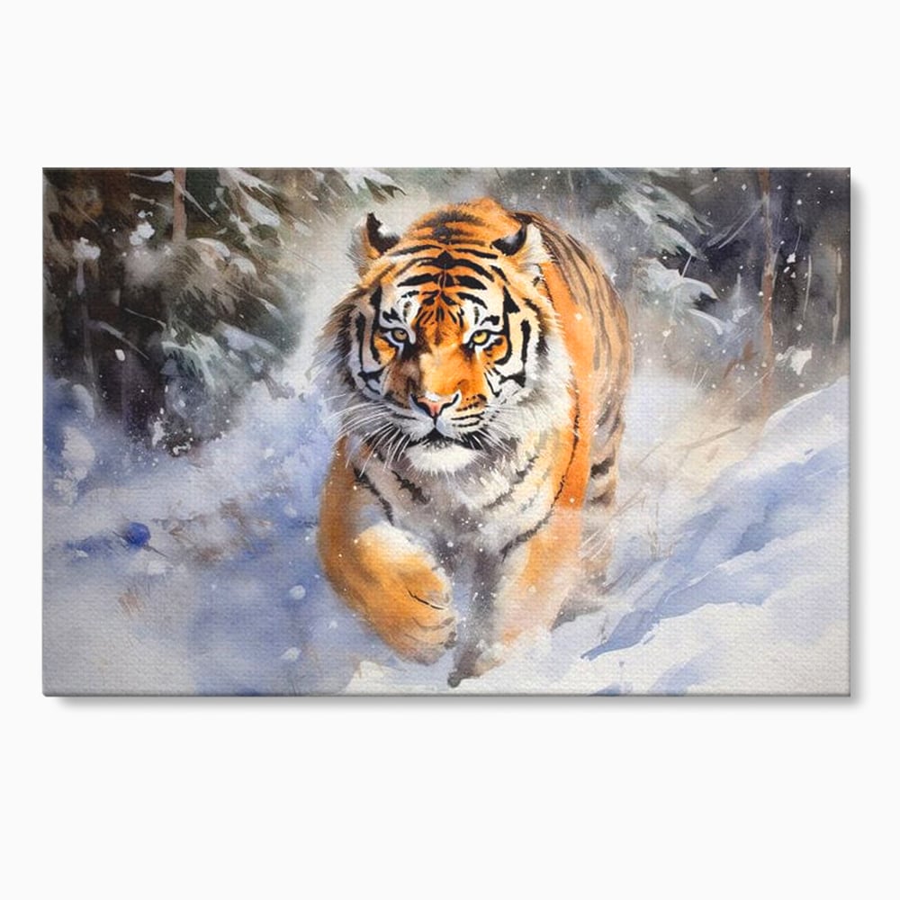 Tablou canvas cu tablou canvas cu tigru in zapada, fara rama, pe sasiu de lemn