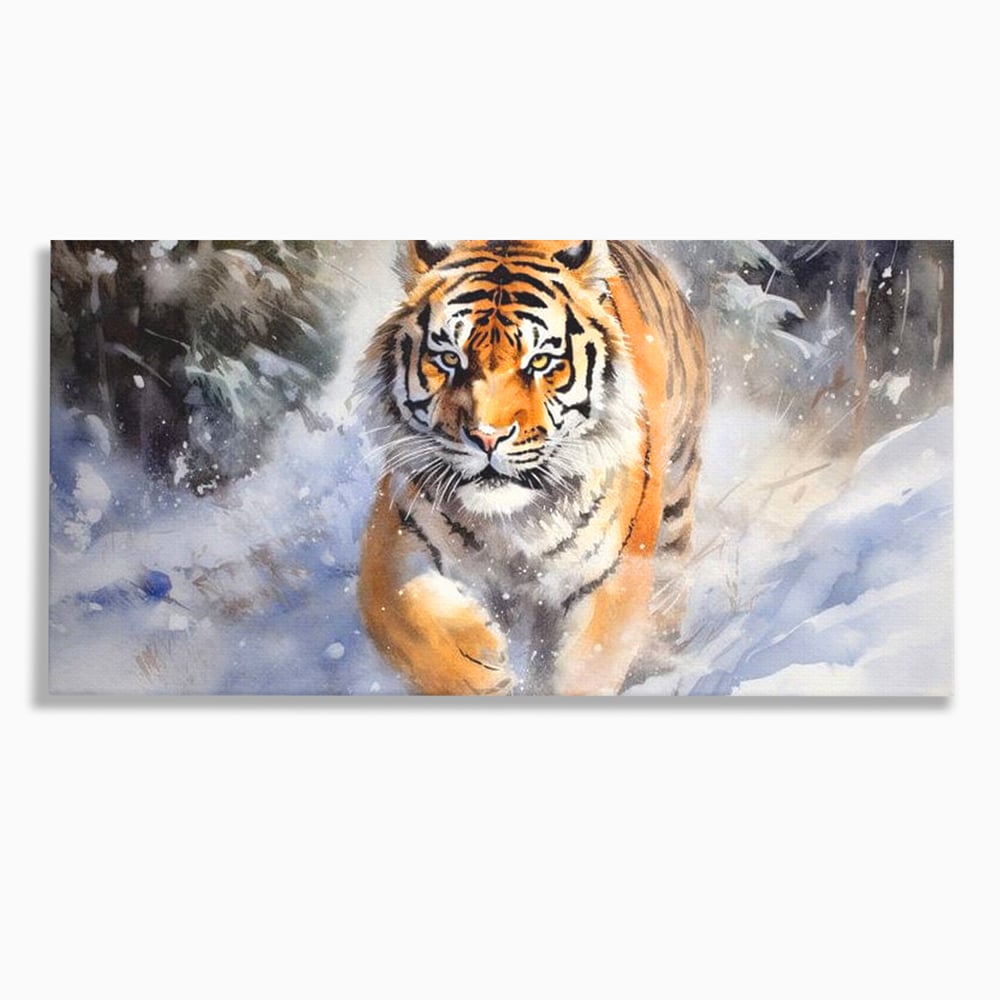 Tablou canvas cu tablou canvas cu tigru in zapada, fara rama, pe sasiu de lemn