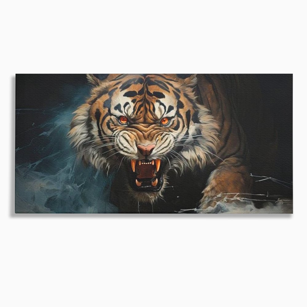 Tablou canvas cu tablou canvas cu tigru furios, fara rama, pe sasiu de lemn