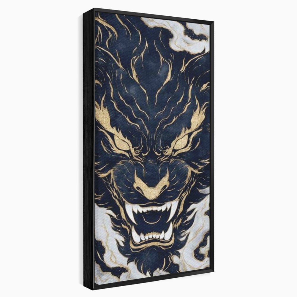 Tablou canvas cu tablou canvas cu cap de tigru furios, in rama de aluminiu negru