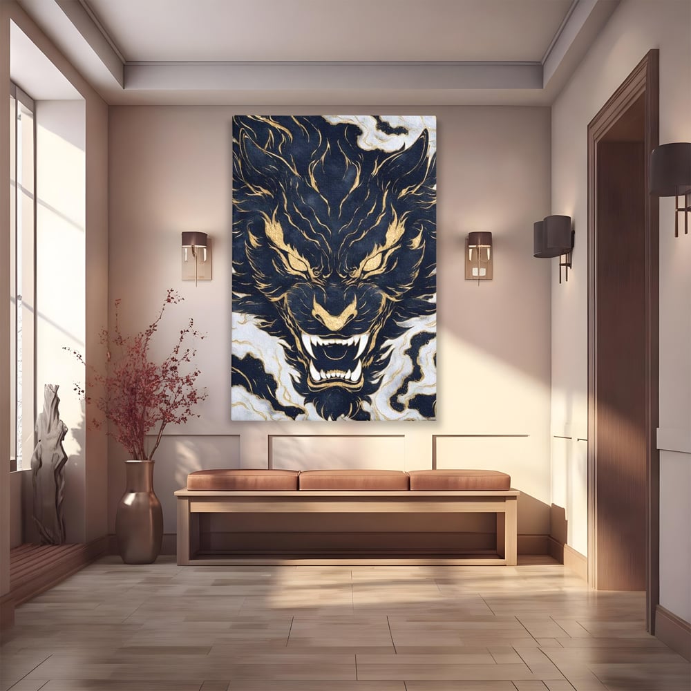 Tablou canvas cu tablou canvas cu cap de tigru furios, fara rama, pe sasiu de lemn