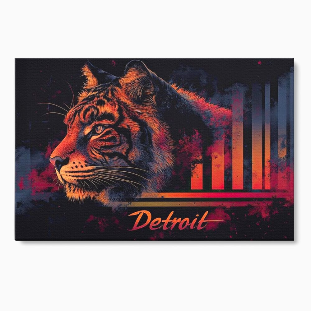 Tablou canvas cu tablou canvas cu profil de tigru neon, fara rama, pe sasiu de lemn