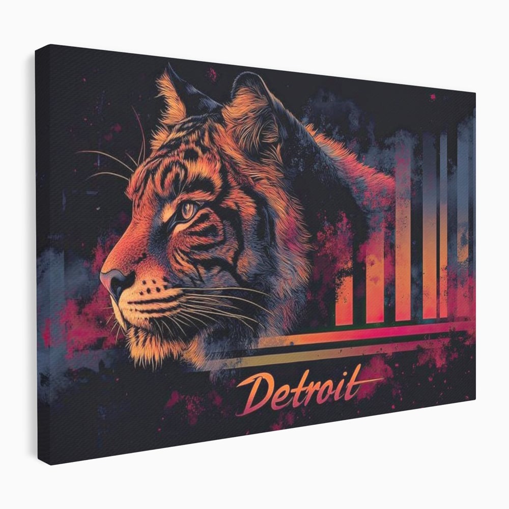 Tablou canvas cu tablou canvas cu profil de tigru neon, fara rama, pe sasiu de lemn