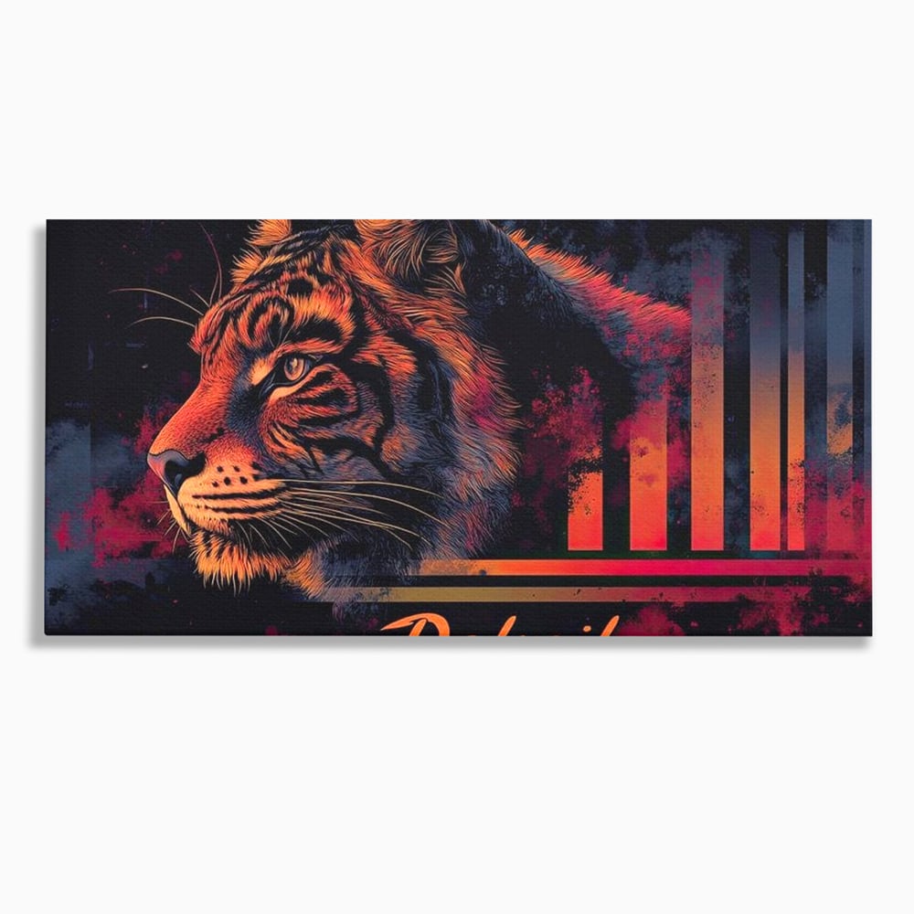Tablou canvas cu tablou canvas cu profil de tigru neon, fara rama, pe sasiu de lemn