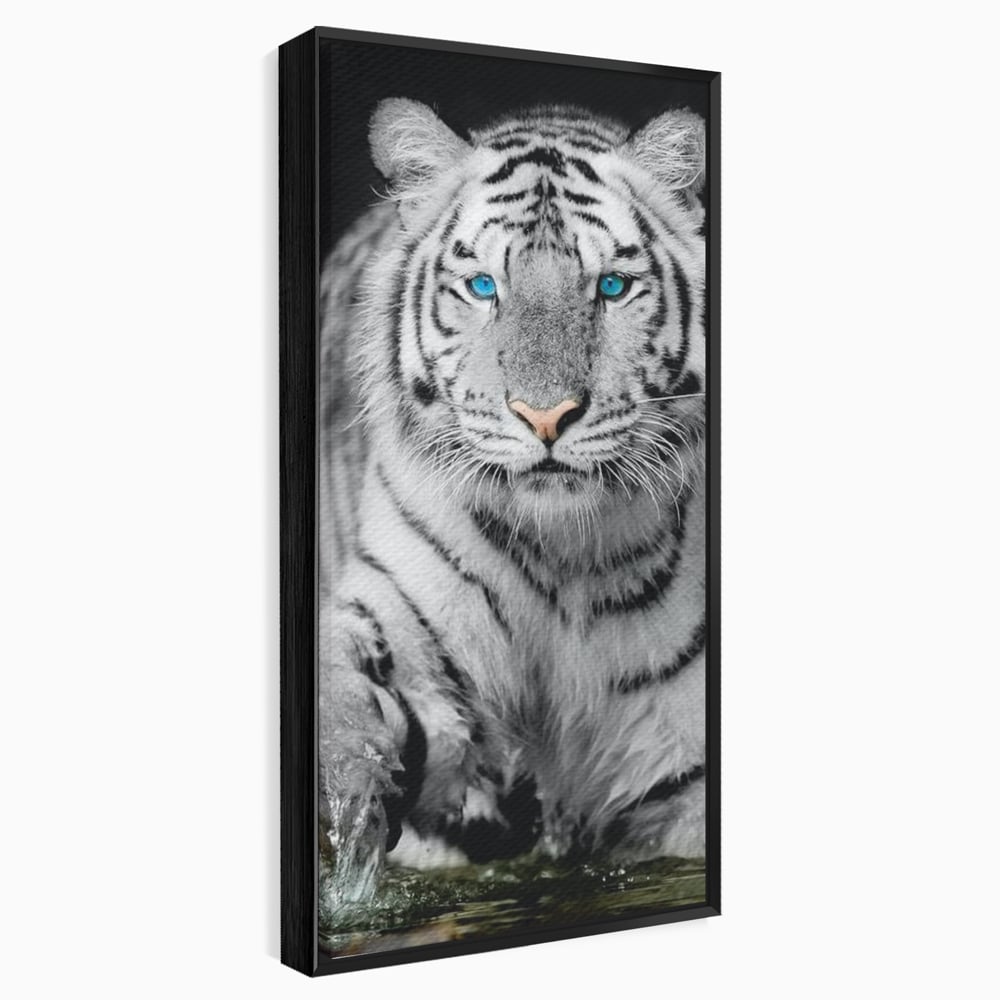 Tablou canvas cu tablou canvas cu tigru alb, in rama de aluminiu negru