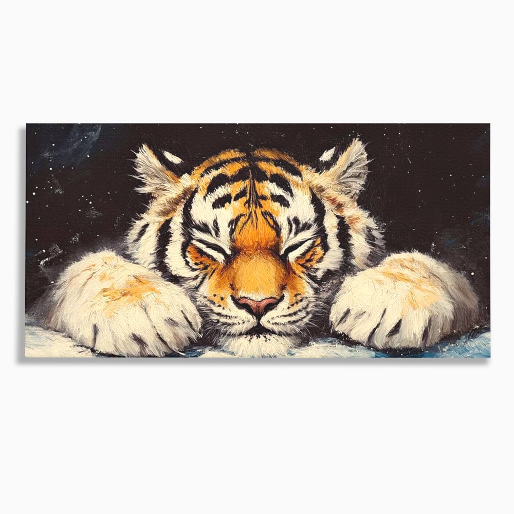 Tablou canvas cu tablou canvas cu pui de tigru dormind, fara rama, pe sasiu de lemn