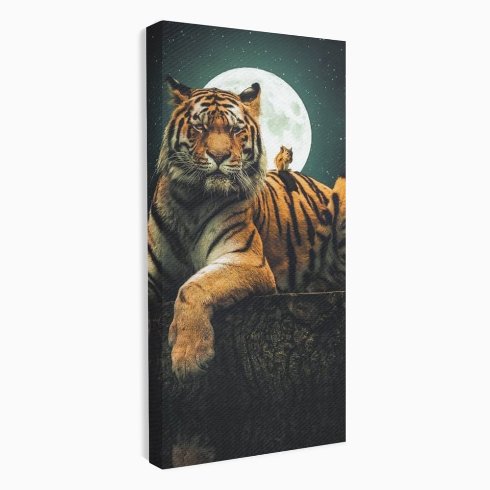 Tablou canvas cu tablou canvas cu tigru si veverita, fara rama, pe sasiu de lemn
