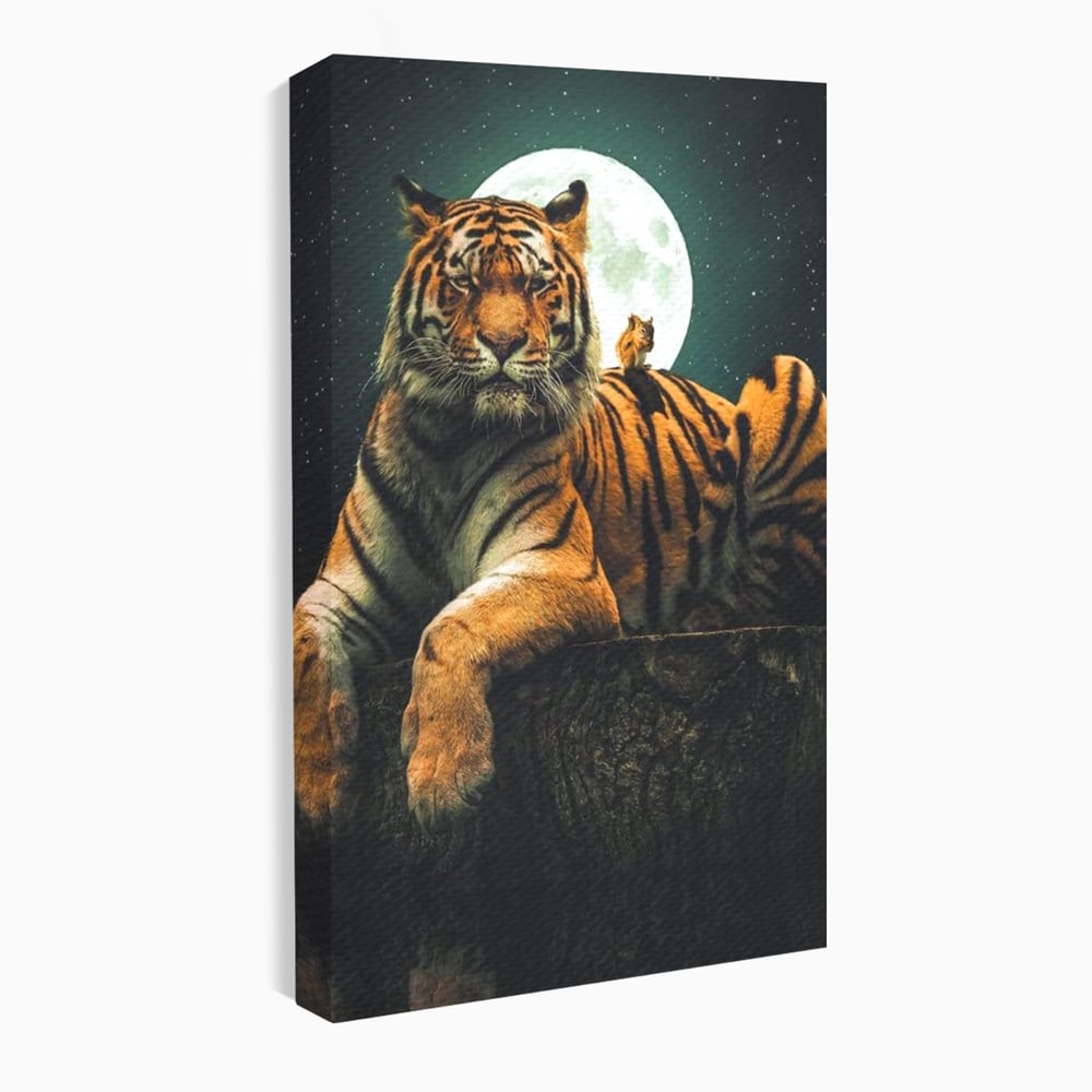 Tablou canvas cu tablou canvas cu tigru si veverita, fara rama, pe sasiu de lemn