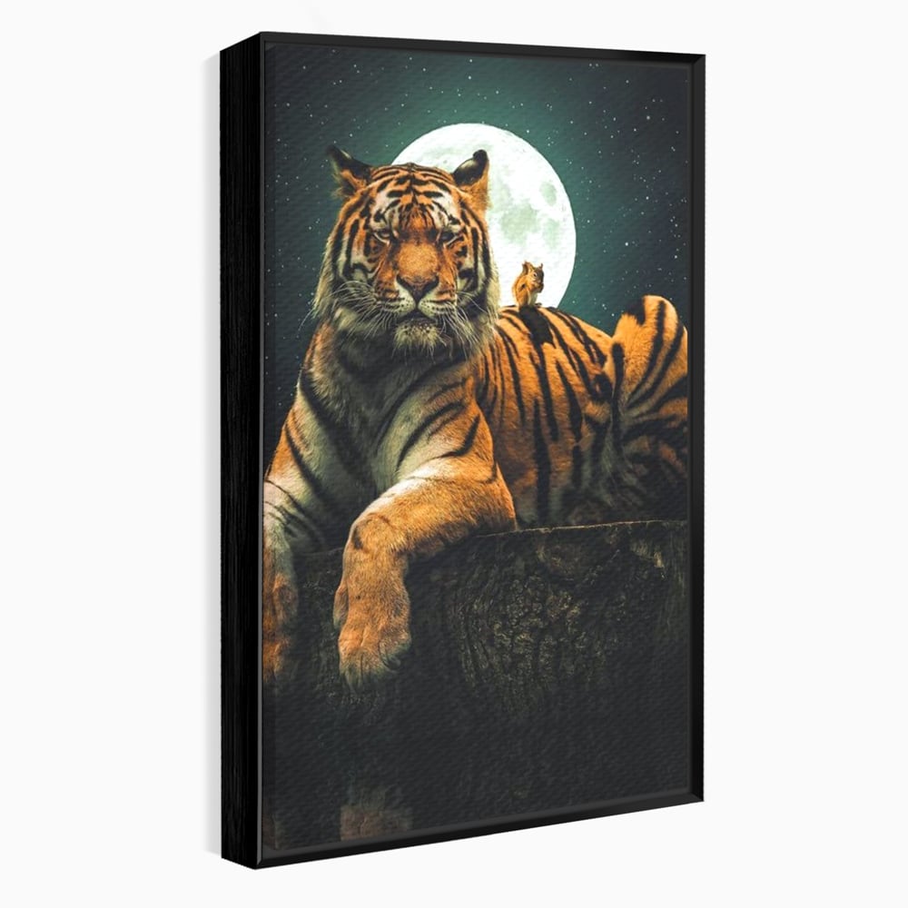 Tablou canvas cu tablou canvas cu tigru si veverita, in rama de aluminiu negru