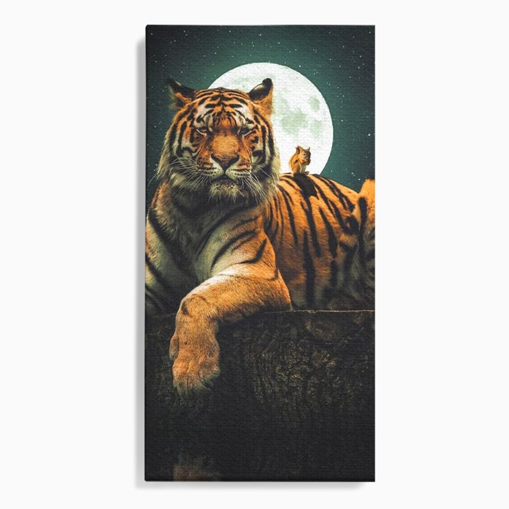 Tablou canvas cu tablou canvas cu tigru si veverita, fara rama, pe sasiu de lemn