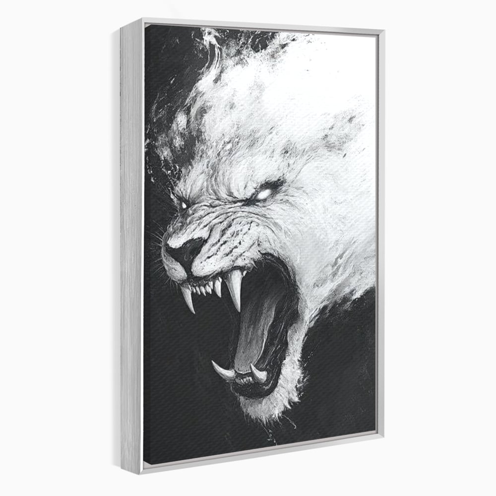 Tablou canvas cu tablou canvas cu tigru alb, in rama de aluminiu argintiu