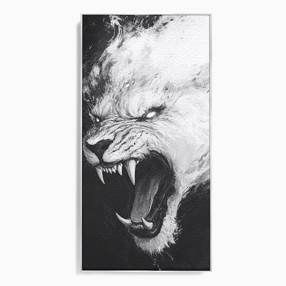 Tablou canvas cu tablou canvas cu tigru alb, in rama de aluminiu argintiu