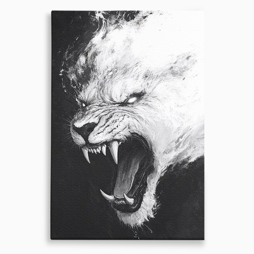 Tablou canvas cu tablou canvas cu tigru alb, fara rama, pe sasiu de lemn