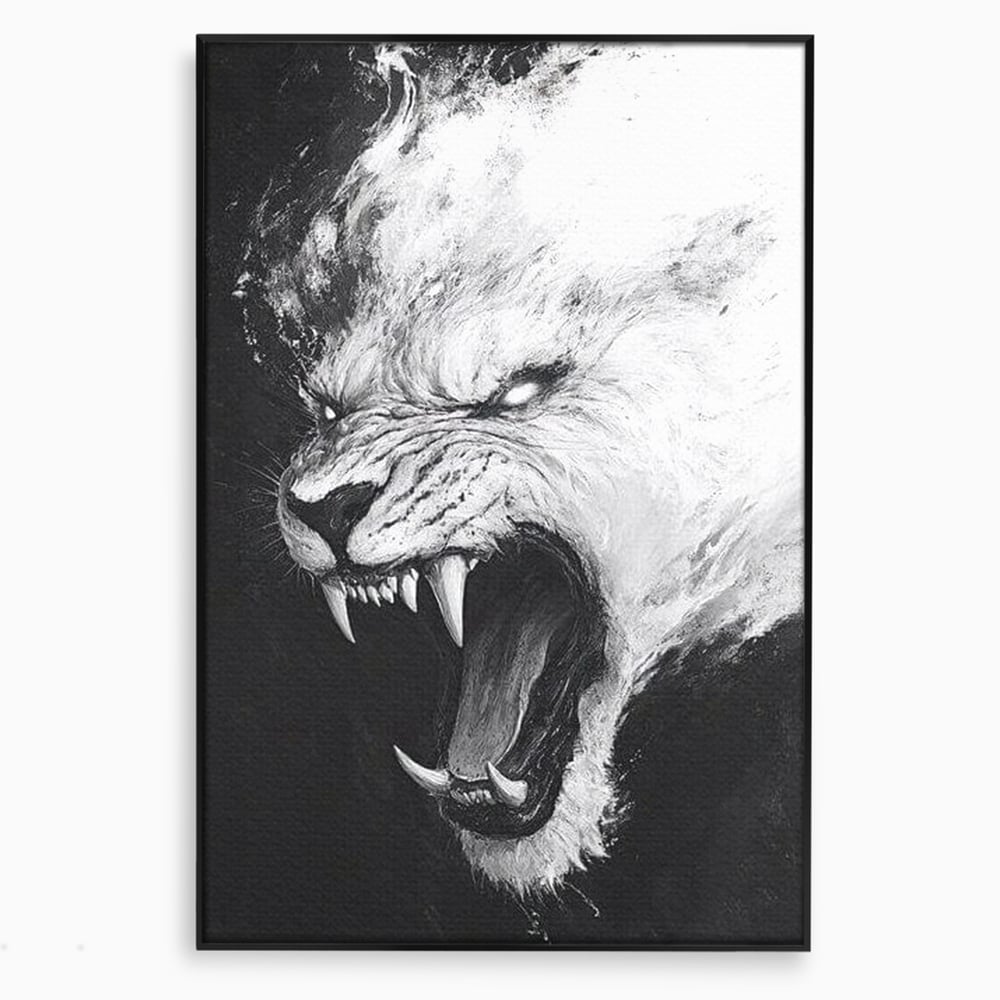 Tablou canvas cu tablou canvas cu tigru alb, in rama de aluminiu negru