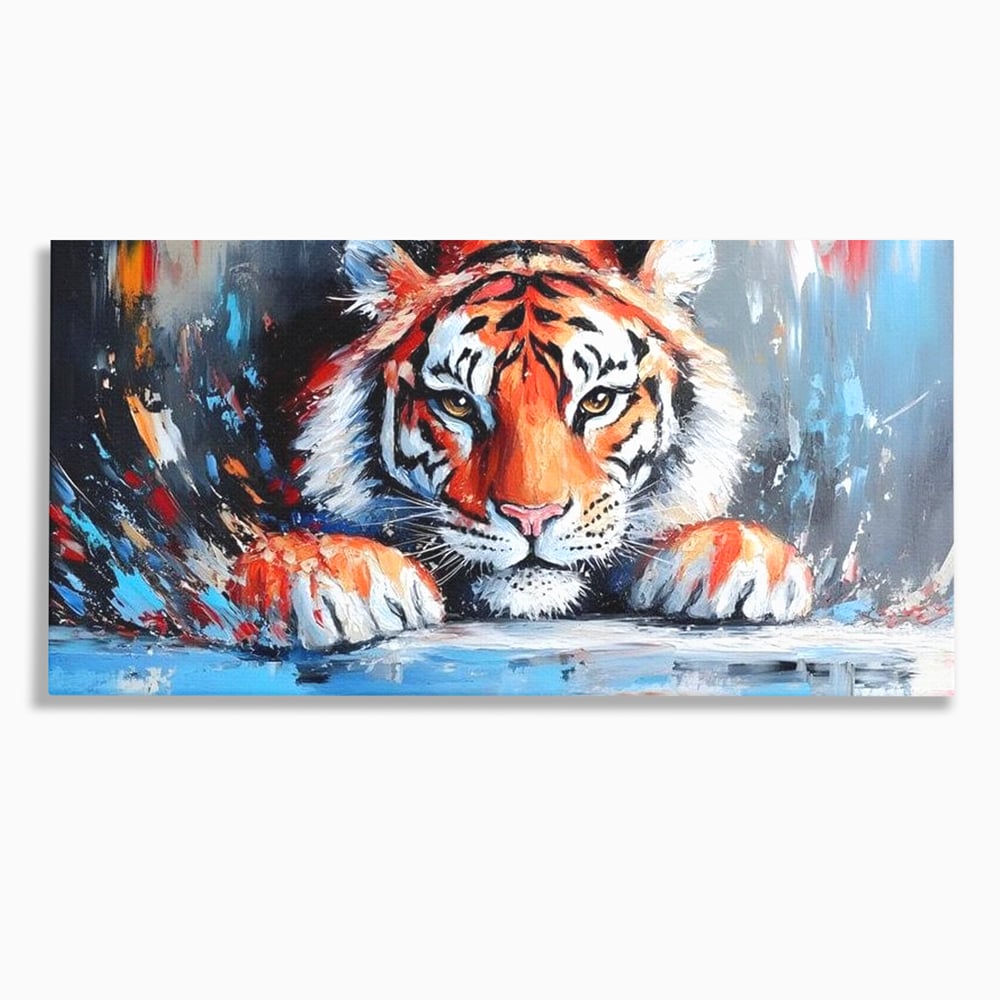 Tablou canvas cu tablou canvas cu pictura de tigru, fara rama, pe sasiu de lemn