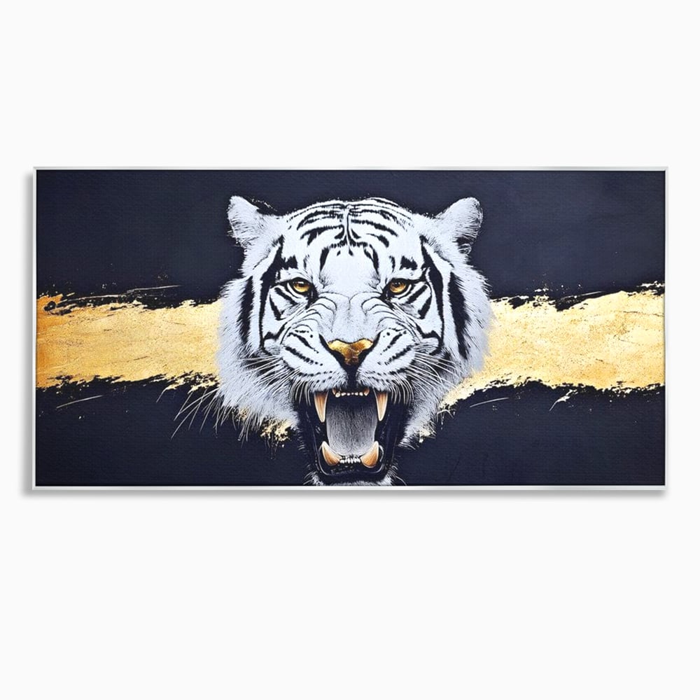 Tablou canvas cu tablou canvas cu tigru alb, in rama de aluminiu argintiu