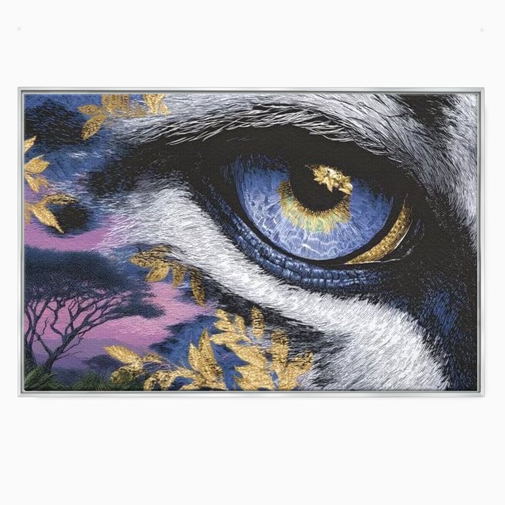 Tablou canvas cu tablou canvas cu ochi de felina, in rama de aluminiu argintiu
