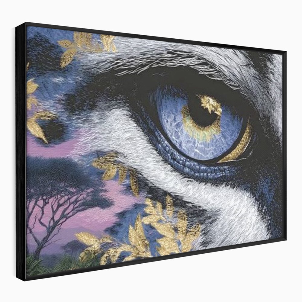 Tablou canvas cu tablou canvas cu ochi de felina, in rama de aluminiu negru