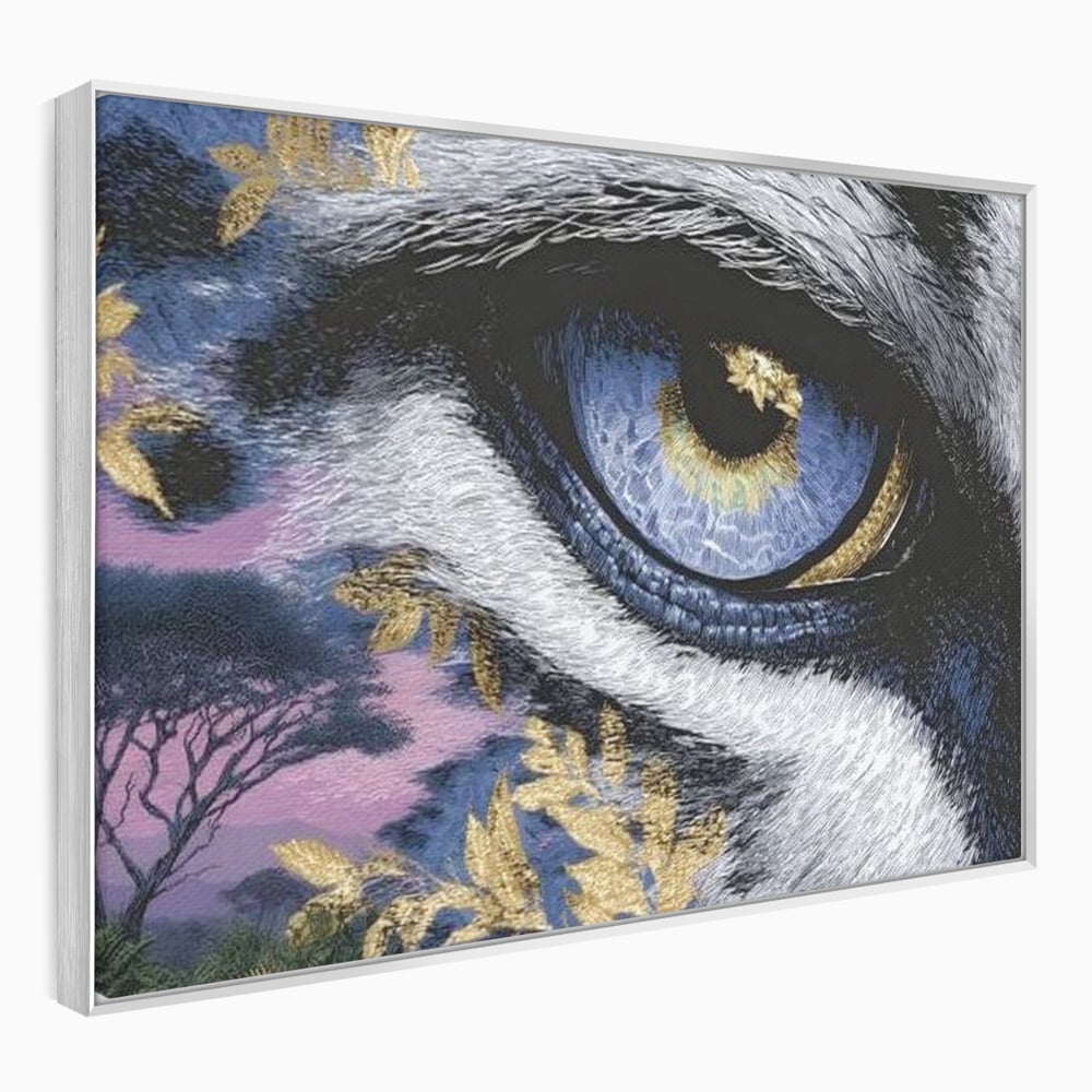 Tablou canvas cu tablou canvas cu ochi de felina, in rama de aluminiu argintiu