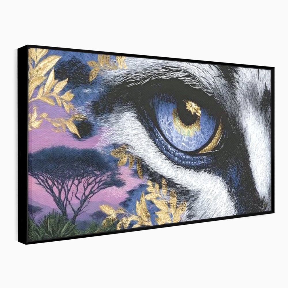 Tablou canvas cu tablou canvas cu ochi de felina, in rama de aluminiu negru