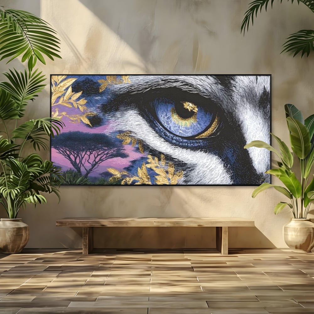 Tablou canvas cu tablou canvas cu ochi de felina, in rama de aluminiu negru