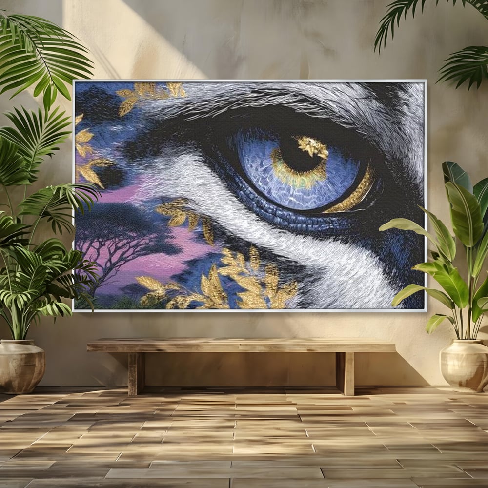 Tablou canvas cu tablou canvas cu ochi de felina, in rama de aluminiu argintiu