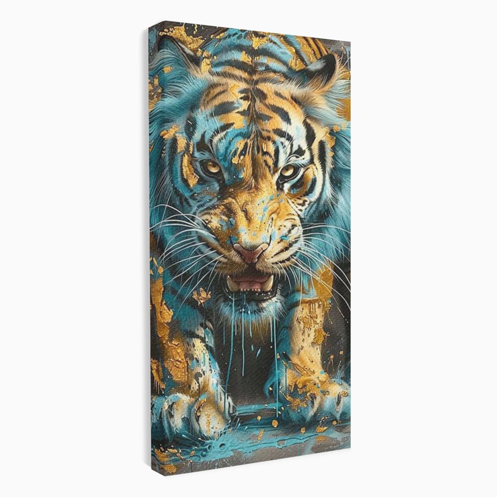 Tablou canvas cu tablou canvas cu tigru furios, fara rama, pe sasiu de lemn
