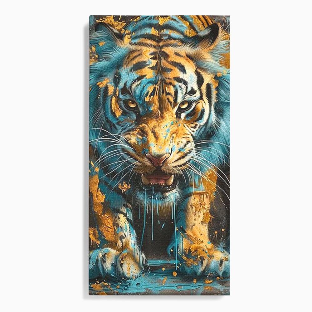 Tablou canvas cu tablou canvas cu tigru furios, fara rama, pe sasiu de lemn