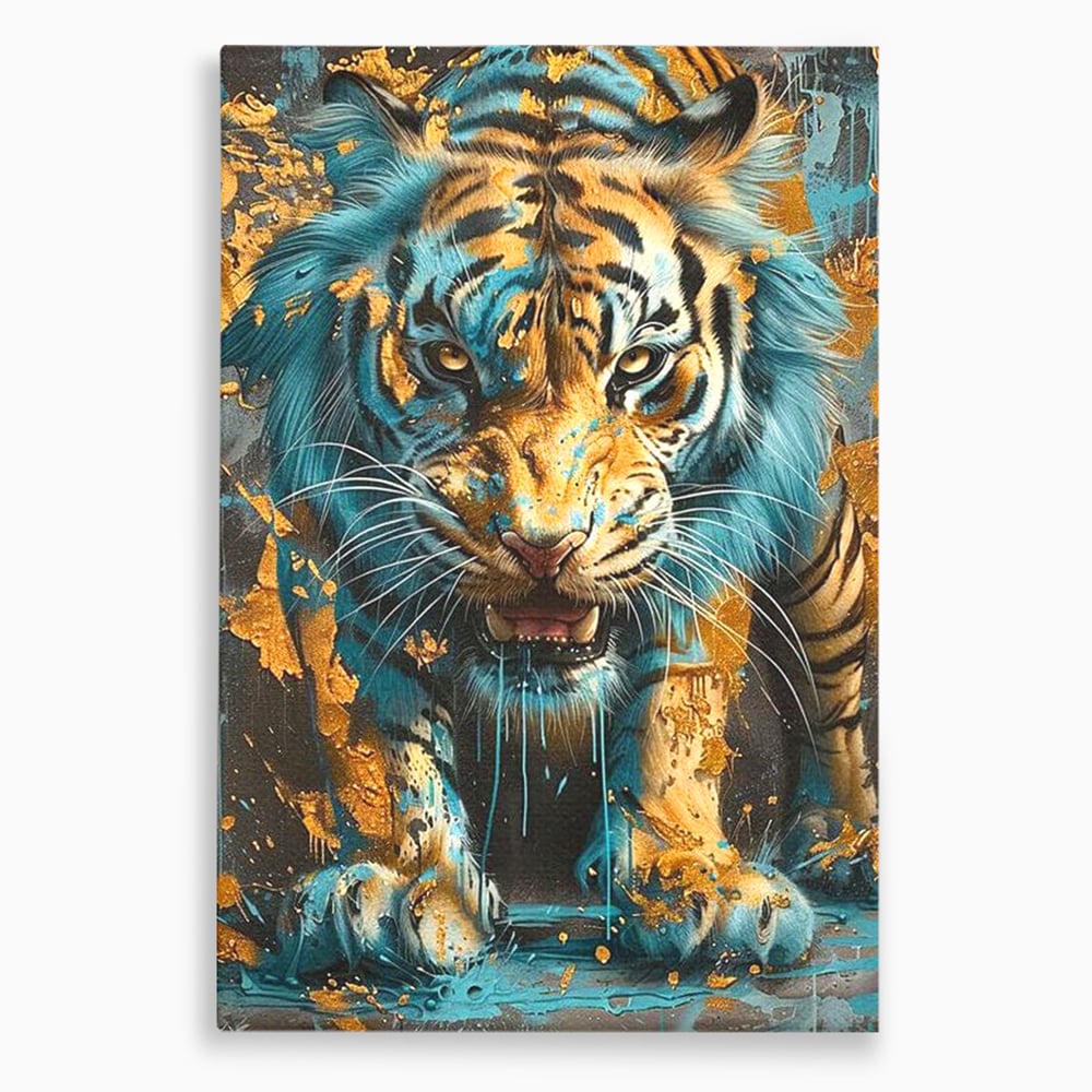 Tablou canvas cu tablou canvas cu tigru furios, fara rama, pe sasiu de lemn