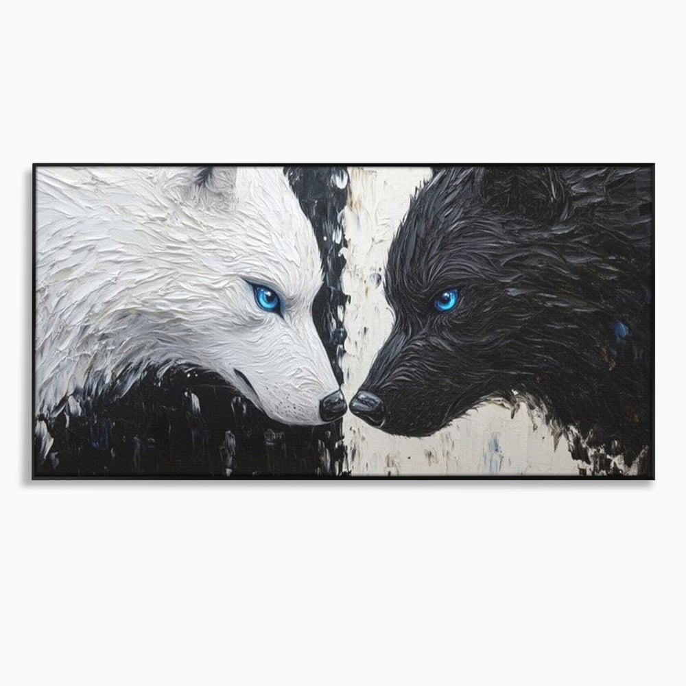Tablou canvas cu tablou canvas cu doi lupi, in rama de aluminiu negru