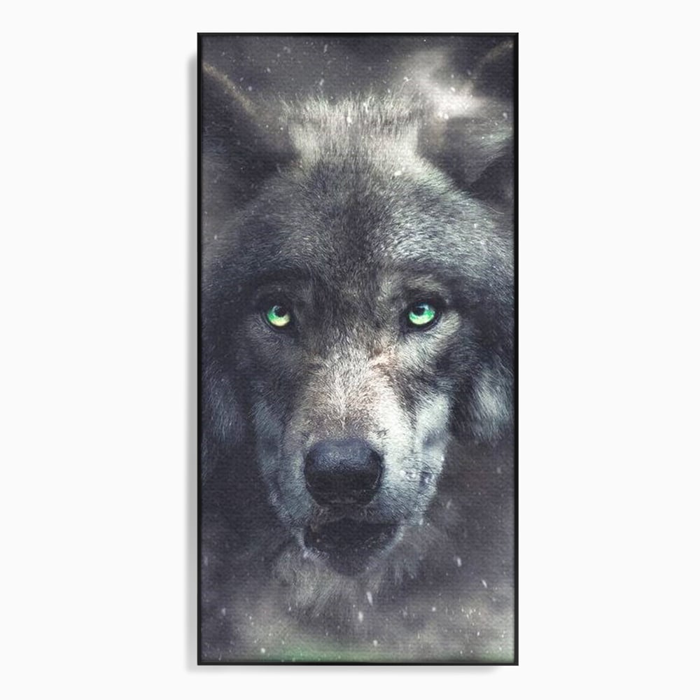 Tablou canvas cu tablou canvas cu cap de lup, in rama de aluminiu negru