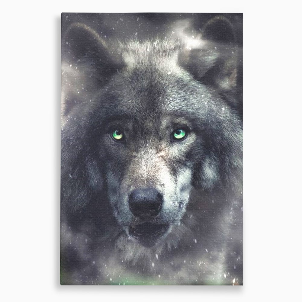 Tablou canvas cu tablou canvas cu cap de lup, fara rama, pe sasiu de lemn