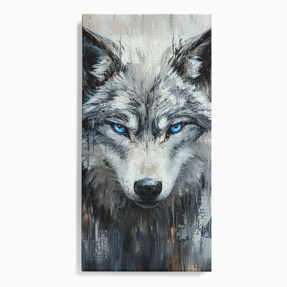 Tablou canvas cu tablou canvas cu portret de lup, fara rama, pe sasiu de lemn
