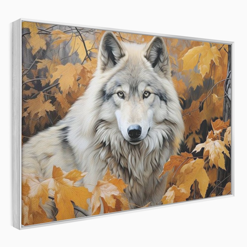 Tablou canvas cu tablou canvas cu lup in toamna, in rama de aluminiu argintiu