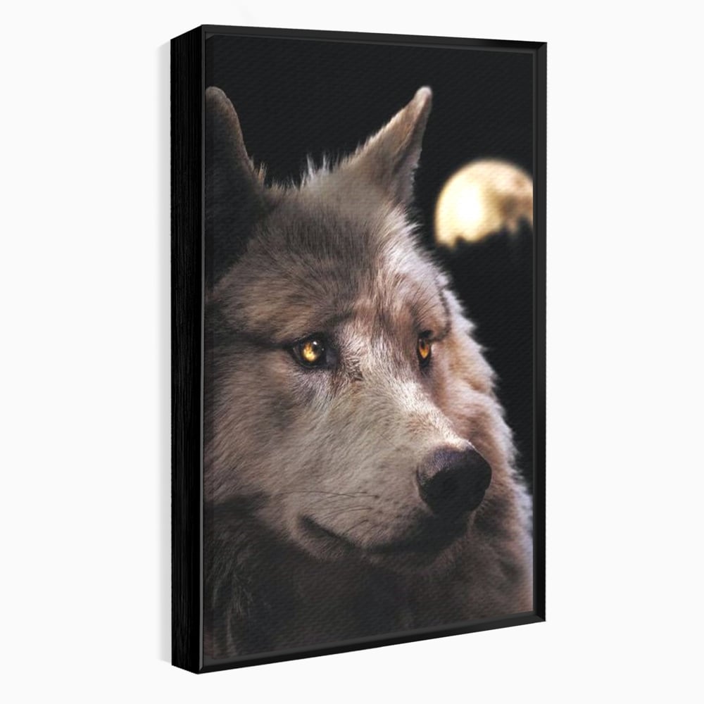 Tablou canvas cu tablou canvas cu cap de lup, in rama de aluminiu negru