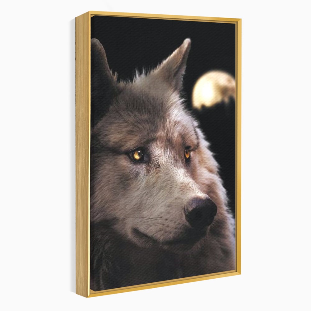 Tablou canvas cu tablou canvas cu cap de lup, in rama de aluminiu auriu