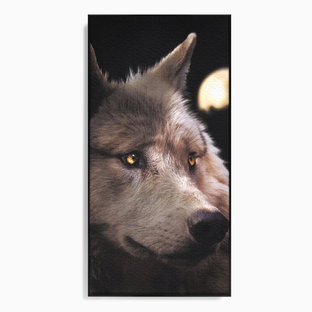 Tablou canvas cu tablou canvas cu cap de lup, in rama de aluminiu negru